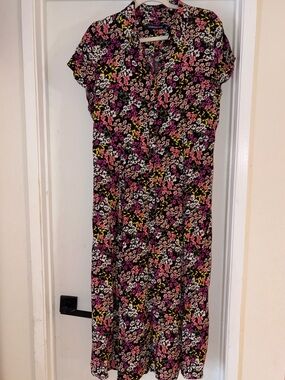 Calvin Klein Jeans Black Midi Dress with Pink, White & Yellow Floral Pattern